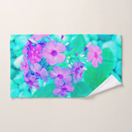 ピンクかわいらしガーデンフロックスフラワーオンアクアマリン ハンドタオル