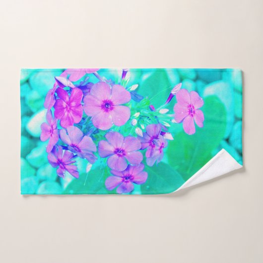 ピンクかわいらしガーデンフロックスフラワーオンアクアマリン ハンドタオル (ハンドタオル)