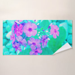 ピンクかわいらしガーデンフロックスフラワーオンアクアマリン バスタオル