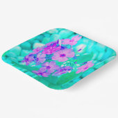 ピンクかわいらしガーデンフロックスフラワーオンアクアマリン ペーパープレート (傾斜あり)