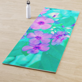 ピンクかわいらしガーデンフロックスフラワーオンアクアマリン ヨガマット