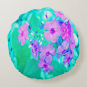 ピンクかわいらしガーデンフロックスフラワーオンアクアマリン ラウンドクッション (裏面)