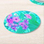 ピンクかわいらしガーデンフロックスフラワーオンアクアマリン ラウンドペーパーコースター (アングル)