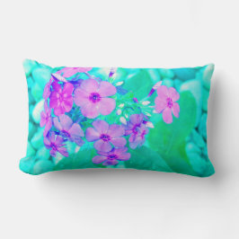 ピンクかわいらしガーデンフロックスフラワーオンアクアマリン ランバークッション