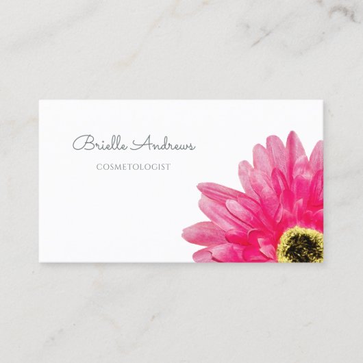ピンクかわいらしガーベラデイジーフラワーオンシンプルホワイトカラー 名刺 (正面)