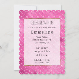 ピンクかわいらしガーリーの人魚 招待状