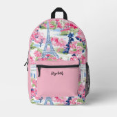 ピンクかわいらしガールズエッフェルタワーフローラ プリントバックパック (正面)