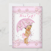 ピンクかわいらしガールベイビーシャワーフローラ傘BR 招待状 (正面)