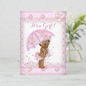 ピンクかわいらしガールベビーシャワーフローラ傘EAA 招待状 (スタンド正面)