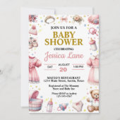ピンクかわいらしガールベビーシャワー 招待状 (正面)