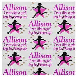 ピンクかわいらしガールランナーパーソナライズされた布 ファブリック