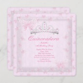 ピンクかわいらしキンセアニェラパーティーティアラ蝶2 招待状 (正面/裏面)