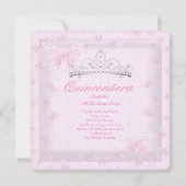 ピンクかわいらしキンセアニェラパーティーティアラ蝶2 招待状 (正面)