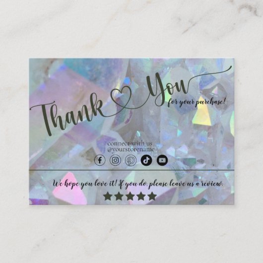 ピンクかわいらしクオーツ結晶サンキューカード 名刺 (正面)