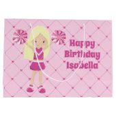 ピンクかわいらしクカスタムチアリーダー女子ピンク誕生日 ラージペーパーバッグ (裏面)