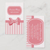 ピンクかわいらしクストライプ水玉模様ボウブティック 名刺 (正面/裏面)