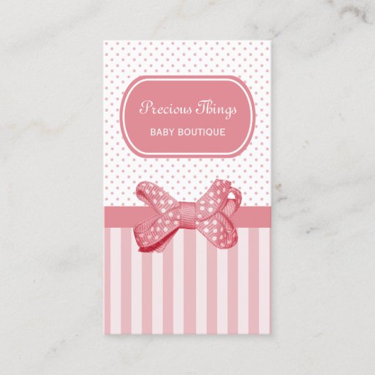 ピンクかわいらしクストライプ水玉模様ボウブティック 名刺 (正面)