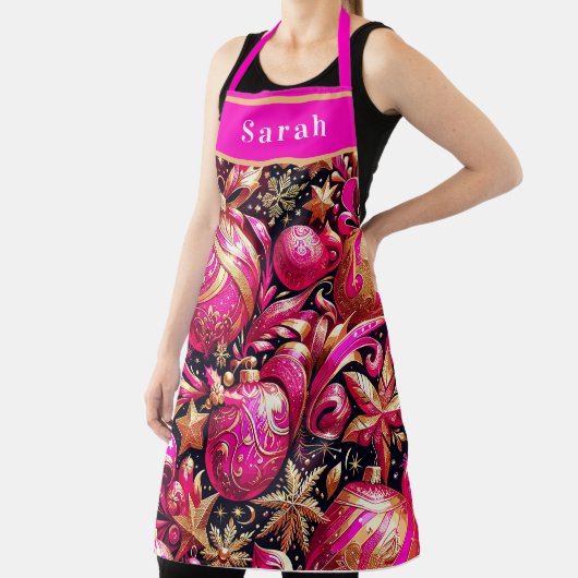 ピンクかわいらしクリスマスオーナメントの雪の結晶 エプロン (インサイチュ)