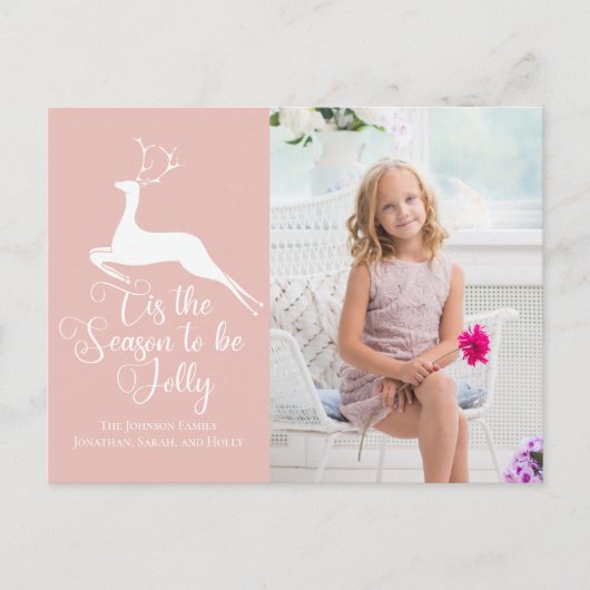 ピンクかわいらしクリスマストナディアシックなフォトホリデー ポストカード (正面)