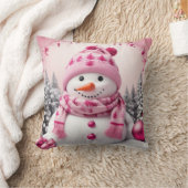 ピンクかわいらしクリスマス雪だるま クッション (ブランケット)