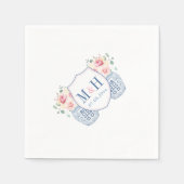 ピンクかわいらしクリームバラモノグラムウェディングシャワー スタンダードカクテルナプキン (正面)