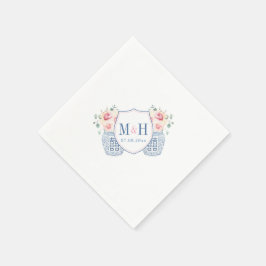 ピンクかわいらしクリームバラモノグラムウェディングシャワー スタンダードカクテルナプキン