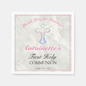 ピンクかわいらしクロスガールズファースト・コミュニオンサンキュー スタンダードカクテルナプキン (正面)