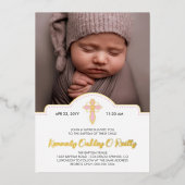 ピンクかわいらしクロススクリプト写真少女バプテスマ箔 箔招待状 (正面)