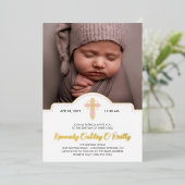 ピンクかわいらしクロススクリプト写真少女バプテスマ箔 箔招待状 (立ち正面)