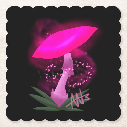 ピンクかわいらしク白熱［赤熱］光を放つキノコ ペーパーコースター (正面)