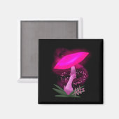 ピンクかわいらしク白熱［赤熱］光を放つキノコ マグネット (正面/裏面)