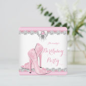 ピンクかわいらしグラマーハイヒール誕生日パーティー2 招待状 (スタンド正面)