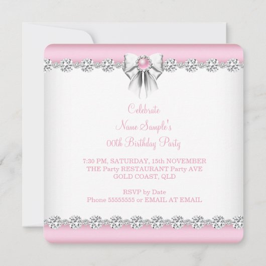 ピンクかわいらしグラマーハイヒール誕生日パーティー2 招待状