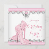 ピンクかわいらしグラマーハイヒール誕生日パーティー2 招待状 (正面)