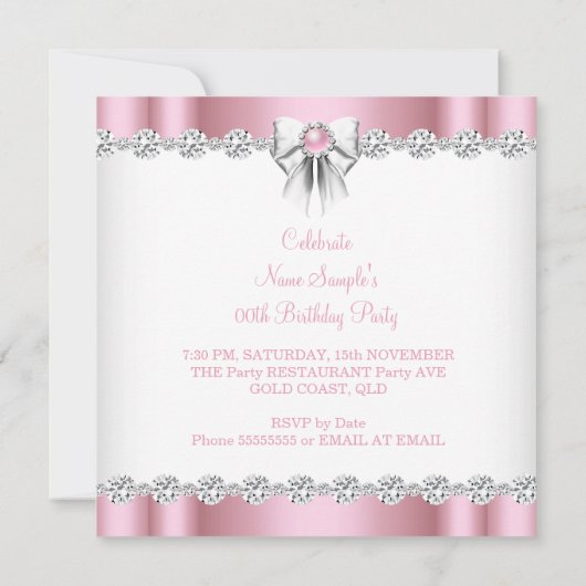 ピンクかわいらしグラマーハイヒール誕生日パーティー 招待状 (裏面)