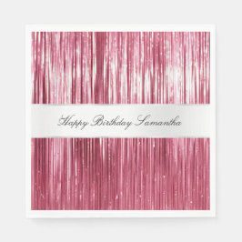 ピンクかわいらしグラムティンセルストライプズ スタンダードランチョンナプキン