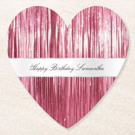 ピンクかわいらしグラムティンセルストライプズ ペーパーコースター