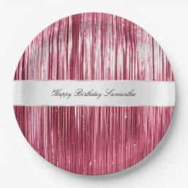 ピンクかわいらしグラムティンセルストライプズ ペーパープレート