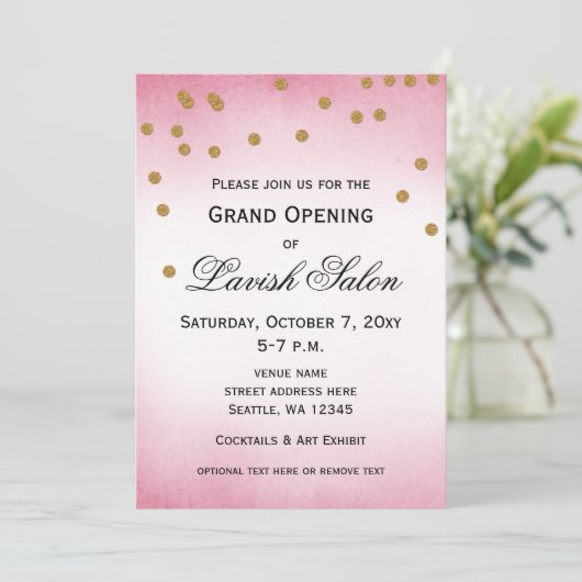 ピンクかわいらしグランドオープニングパーティの招待状 招待状 (スタンド正面)