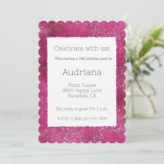 ピンクかわいらしグリジーグリッタースパークル16誕生日 招待状 (スタンド正面)