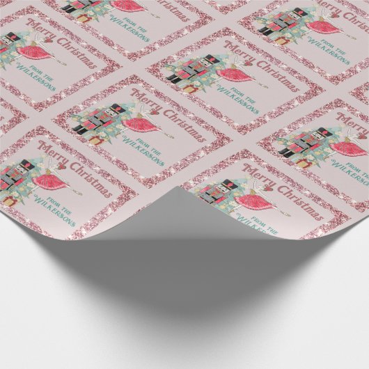 ピンクかわいらしグリッターくるみ割りクリスマスクリスマス ラッピングペーパー (角)