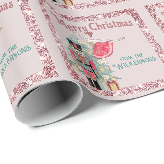 ピンクかわいらしグリッターくるみ割りクリスマスクリスマス ラッピングペーパー (ロールコーナー)