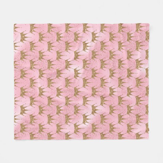 ピンクかわいらしグリッターと金ゴールドプリンセスクラウン フリースブランケット (正面(横))