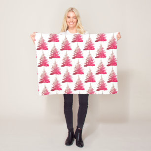 ピンクかわいらしグリッタークリスマスツリーフリースブランケット フリースブランケット