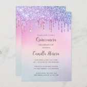 ピンクかわいらしグリッターグラディエントキンセニェラ誕生日 招待状 (正面/裏面)