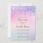 ピンクかわいらしグリッターグラディエントキンセニェラ誕生日 招待状 (正面)