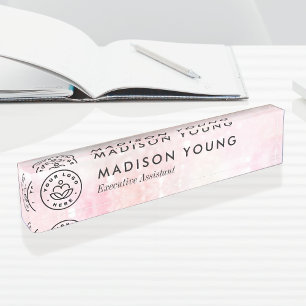 ピンクかわいらしグリッターグラマガーリーラス デスクネームプレート