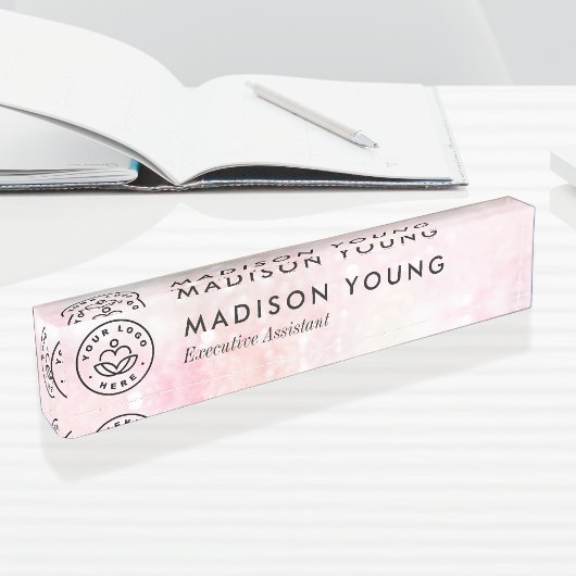 ピンクかわいらしグリッターグラマガーリーラス デスクネームプレート