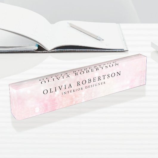 ピンクかわいらしグリッターグラマガーリーラス デスクネームプレート