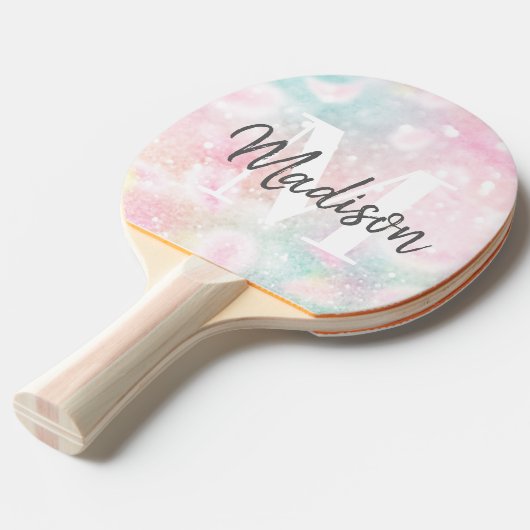 ピンクかわいらしグリッターグラマガーリーラス 卓球ラケット (正面アングル)